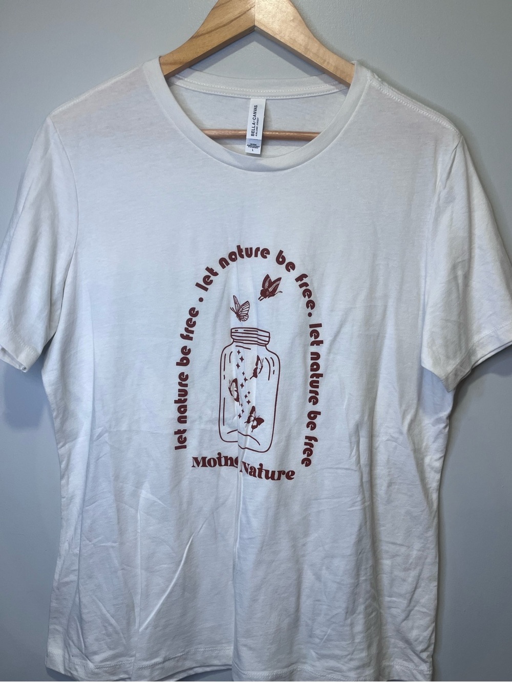 Bella+Canvas White Tee with Natural Wood Hanger Accent